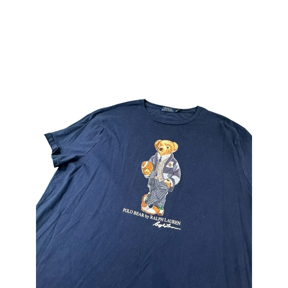 Polo Ralph Lauren Navy Blue Polo Bear Football S/S Cotton T Shirt Size 2XL
